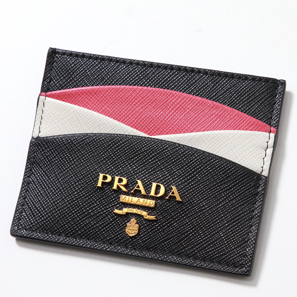 Prada Card Case Wallet ZLP business pass Saffiano leather block metal